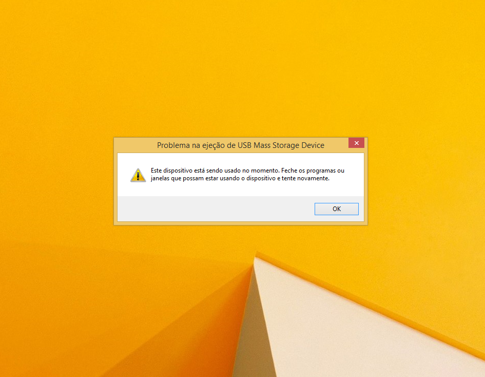 Erro ao tentar remover dispositivo de armazenamento USB